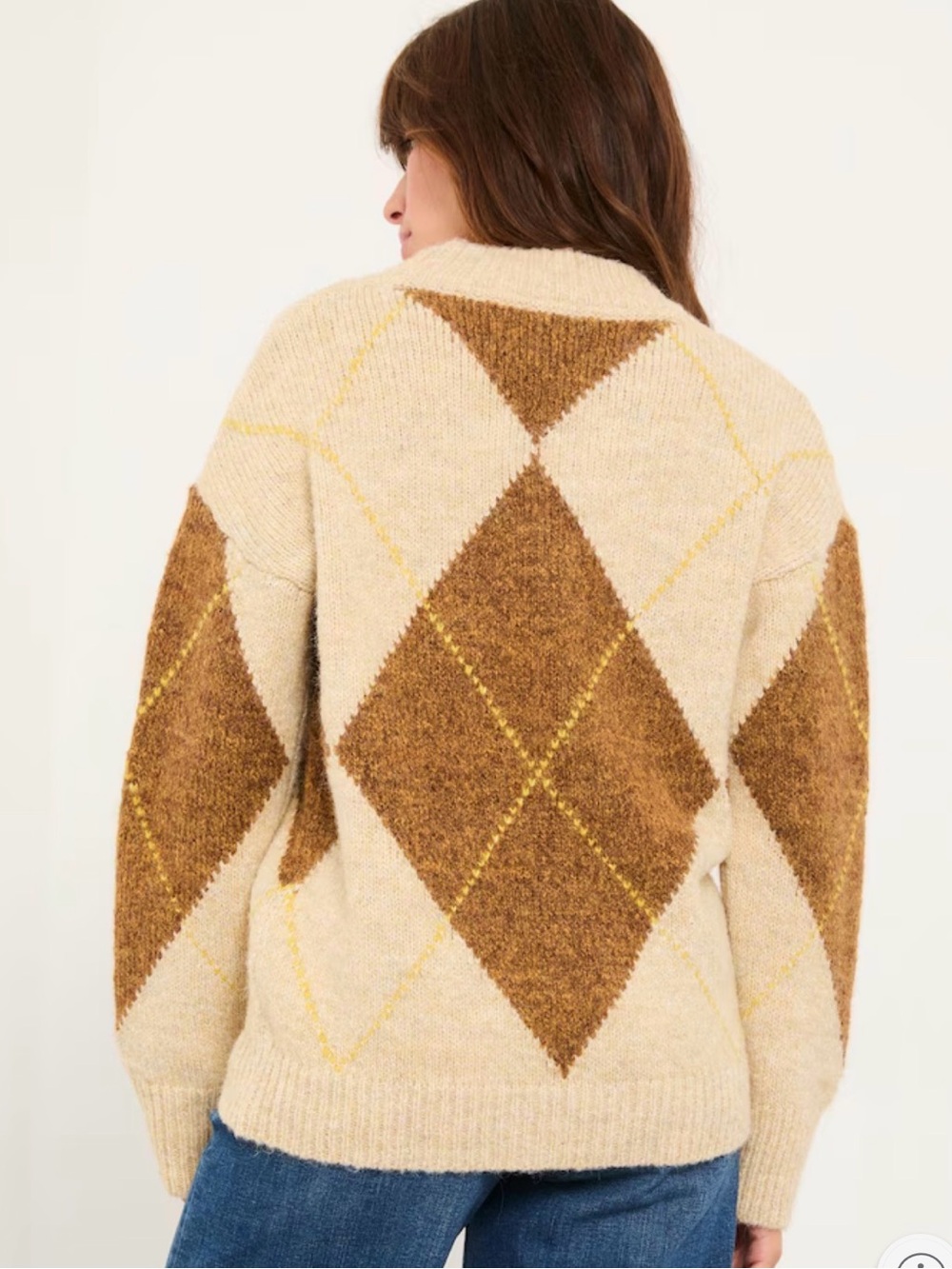 Fat Face Argyle V-Neck Sweater - Picture 3 of 13